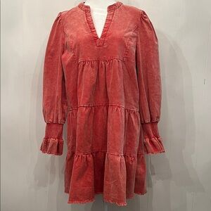 Umgee Coral Tiered Corduroy Mini Dress